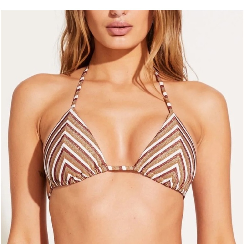 Vitamin A Sol Metallic Sparkle Stripe Tie Back Triangle String Bikini Top S